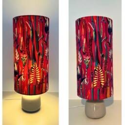Cerise Botanical Velvet Cylinder Lampshade, Extra Tall Lampshade Cerise Pink Velvet - thumbnail 3