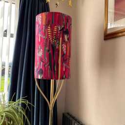 Cerise Botanical Velvet Cylinder Lampshade, Extra Tall Lampshade Cerise Pink Velvet - thumbnail 2