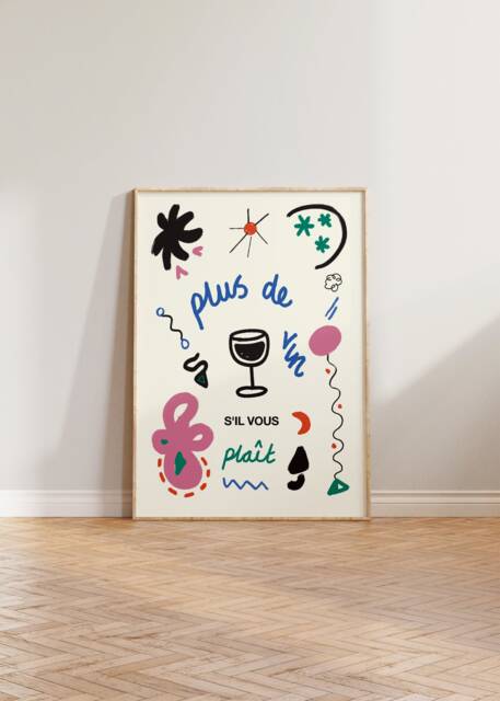 Kitchen Print, Wine Illustration Wall Art, More Please Poster, French Decor, Hand Drawn Prints, Plus De Vin Poster - image 1