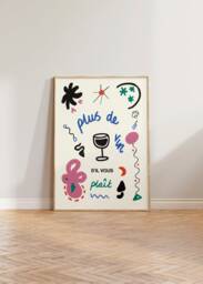 Kitchen Print, Wine Illustration Wall Art, More Please Poster, French Decor, Hand Drawn Prints, Plus De Vin Poster - thumbnail 1