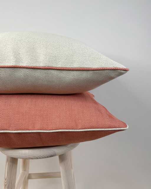 Herringbone - Natural - Outdoor Garden Handmade Cushion Covers With Optional Terracotta Piping - image 1