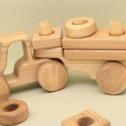 Montessori Education Wooden Tractor Toy Handmade Ash Vehicle Stacking Blocks - thumbnail 4