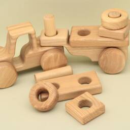 Montessori Education Wooden Tractor Toy Handmade Ash Vehicle Stacking Blocks - thumbnail 3