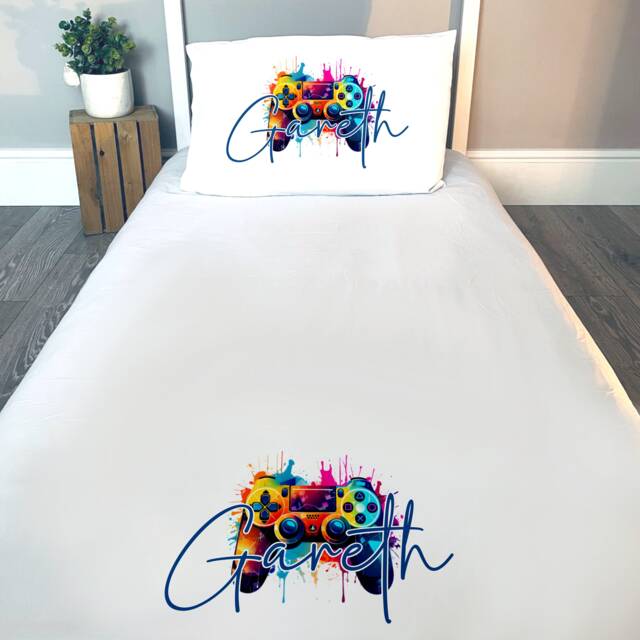 Level Up Your Bedding Custom Gaming Controller Print On White Single Duvet Cover. Personalised Bedroom Accessories - image 1