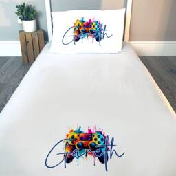 Level Up Your Bedding Custom Gaming Controller Print On White Single Duvet Cover. Personalised Bedroom Accessories - thumbnail 1