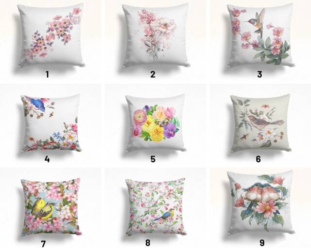 Pink Flower Bird Pillow Case/Housewarming Party Top/Flower Home Decoration Case/Cushion For Gift/Floral Summer Trend Cushion - image 1
