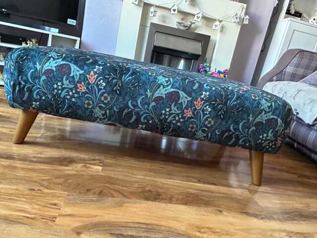 Hand Made Footstool in William Morris Velvet Golden Lily - image 1