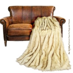 Brown Tip Arctic Fox Faux Fur Throw Blanket, Minky Lining