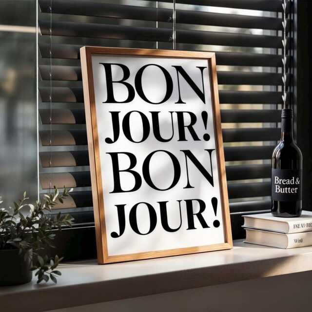 Bonjour, Paris Wall Art, French Minimalist Print, Black & White Aesthetic Poster, Modern Funky Home Decor, Scandinavian Style Art - image 1