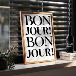 Bonjour, Paris Wall Art, French Minimalist Print, Black & White Aesthetic Poster, Modern Funky Home Decor, Scandinavian Style Art - thumbnail 1