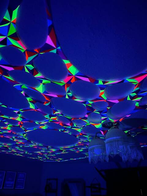Uv Geometric Ceiling Canopy, Stretch Decor, Uv Decor, Black Light Tapestry, Glow in The Dark Decorations, Event Planner, Trippy Wall Hanging - image 1