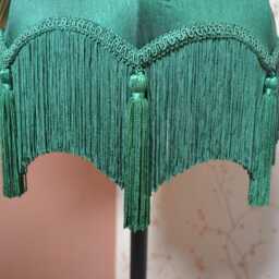 Hand-stitched Green Silk Lampshade Scalloped Fringe Victorian Shade - thumbnail 2