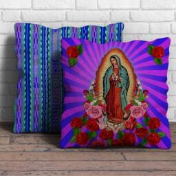 Our Lady Of Guadalupe Pillow Cover, Virgin Mary With Roses, Purple Decorative - thumbnail 2