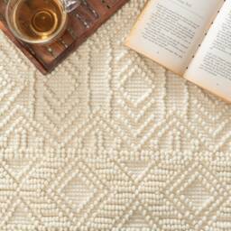 Hand Woven , Handmade Carpet Modern Style New Zealand Wool Indoor Rug. Entryway Or Runner Off White - Therugbasket - thumbnail 1