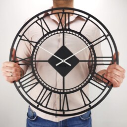 Large Metal Skeleton Wall Clock - Black London Modern Roman Numeral Design - thumbnail 3
