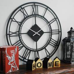 Large Metal Skeleton Wall Clock - Black London Modern Roman Numeral Design - thumbnail 2