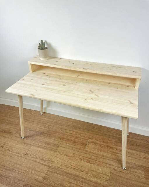 Bespoke Handmade Wooden Table/Desk. 120 X 60cm Natural , Tapered Legs. Light, Two Tire, Shelf, Monitors Stand, Computer Desk, Solid Wood - image 1