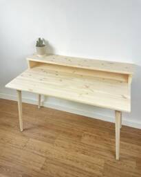 Bespoke Handmade Wooden Table/Desk. 120 X 60cm Natural , Tapered Legs. Light, Two Tire, Shelf, Monitors Stand, Computer Desk, Solid Wood - thumbnail 1