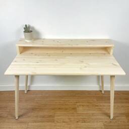 Bespoke Handmade Wooden Table/Desk. 120 X 60cm Natural , Tapered Legs. Light, Two Tire, Shelf, Monitors Stand, Computer Desk, Solid Wood - thumbnail 2