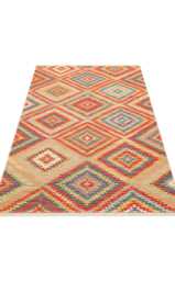 Recycled Cotton Turkish Kilim Rug Bohemian Anatolian Flatweave - thumbnail 1