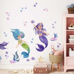 Watercolor Mermaids Ocean Animals Wall Decal, Nursery Girl's Room Decor, Mermaid Art, Girls Sticker - thumbnail 2
