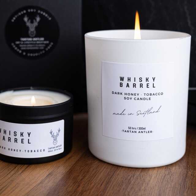 Whisky Barrel Soy Candle Scottish Gift Luxury Smoky Tobacco & Honey Scent Artisan Made in Scotland - image 1