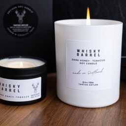 Whisky Barrel Soy Candle Scottish Gift Luxury Smoky Tobacco & Honey Scent Artisan Made in Scotland - thumbnail 1