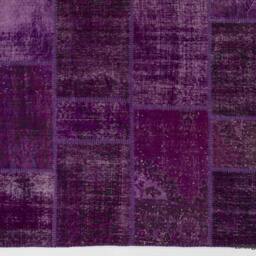 Purple Handmade Turkish Patchwork Rug - thumbnail 3