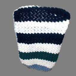 Handmade Crochet Baby Blanket, Blue Teal Striped Afghan, Lap Throw - thumbnail 2