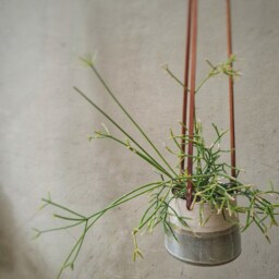 Beige & Gray Hanging Planter With Leather Straps - Minimalist Pottery - thumbnail 2