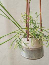 Beige & Gray Hanging Planter With Leather Straps - Minimalist Pottery - thumbnail 1
