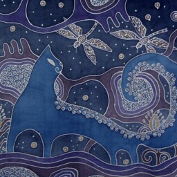 Blue Cat Painting For Home Decor, Gift Lover, Wall Hanging Navy, Art Deco Art, Silk Made To Order, Custom Orders - thumbnail 3