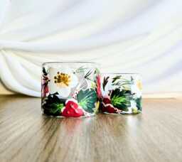 Hand Painted Christmas Tea Light Holder, Set Of Two