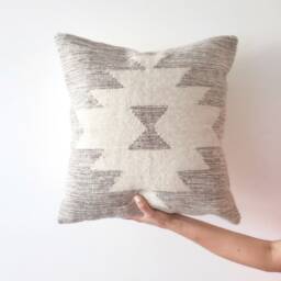 Handwoven Gray Wool Throw Pillow - Natural Decorative Pillows, Modern Boho Pillow 18x18 20x20 22x22 24x24 - thumbnail 1