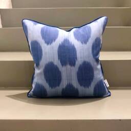 Silk Ikat Pillow Cover Dots Denim - Statement Cushion For Home Decor - thumbnail 2