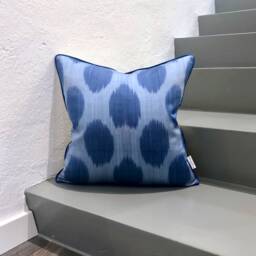 Silk Ikat Pillow Cover Dots Denim - Statement Cushion For Home Decor - thumbnail 1