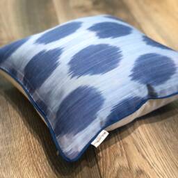 Silk Ikat Pillow Cover Dots Denim - Statement Cushion For Home Decor - thumbnail 3