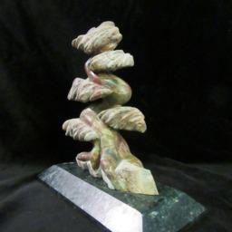 Bonsai in The Wind - Natural Expressive Stone Tree Sculpture Hand Carved Green & Red Breccia Argillite Rock Beautiful Creative Gift - thumbnail 4