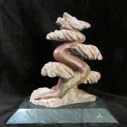 Bonsai in The Wind - Natural Expressive Stone Tree Sculpture Hand Carved Green & Red Breccia Argillite Rock Beautiful Creative Gift - thumbnail 2