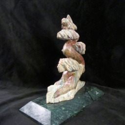 Bonsai in The Wind - Natural Expressive Stone Tree Sculpture Hand Carved Green & Red Breccia Argillite Rock Beautiful Creative Gift - thumbnail 3