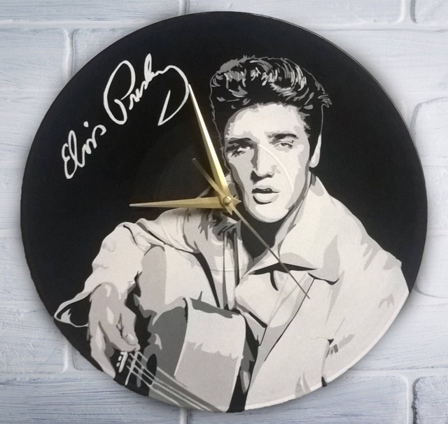 Elvis Painted Retro Vinyl Record Clock, . Wall Clock . Gift For Music Lover - image 1