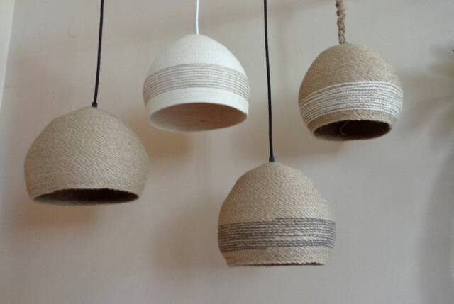 Natural Burlap Rope Pendant Light, Farmhouse Style - 10/12'' - image 1