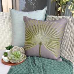 Brown Cotton Linen Beaded Modern Decorative Throw Pillow Cover, 16x16 Nature & Floral Couch, Sofa, Or Outdoor Cushion Cover-Together We Grow - thumbnail 3