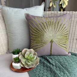 Brown Cotton Linen Beaded Modern Decorative Throw Pillow Cover, 16x16 Nature & Floral Couch, Sofa, Or Outdoor Cushion Cover-Together We Grow - thumbnail 2