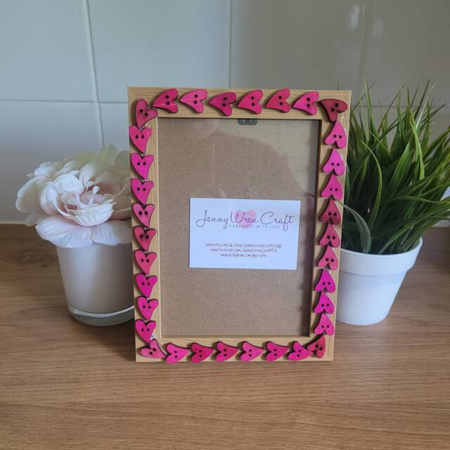 Pink Wooden Heart Button Photo Frame 5 X 7 Inches - image 1