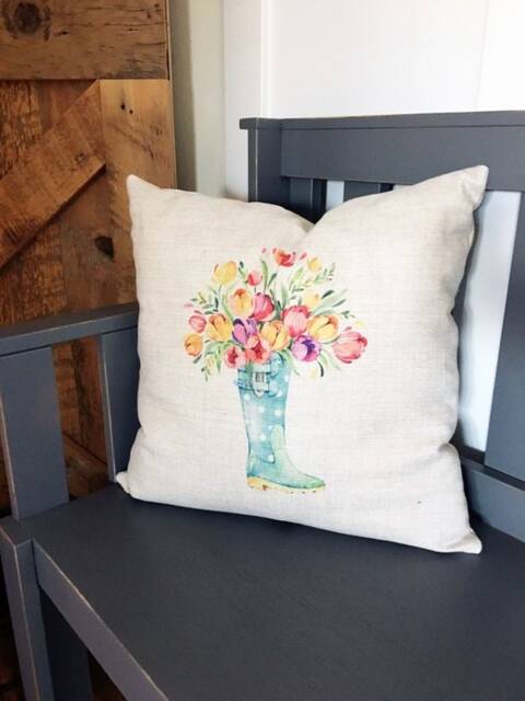 Farmhouse Flower Boot Pillow Cover Rustic Linen Spring Decor - image 1