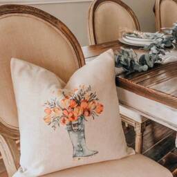 Farmhouse Flower Boot Pillow Cover Rustic Linen Spring Decor - thumbnail 3