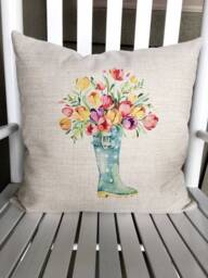 Farmhouse Flower Boot Pillow Cover Rustic Linen Spring Decor - thumbnail 2