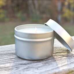 Black Raspberry Vanilla Soy Candle in 4Oz Tin - Sweet Fruity Food Scented For Kitchen Bathroom Or Gifting, Wood Cotton Wick - thumbnail 2