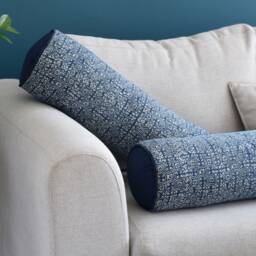 Hmong Indigo Batik Bolster Pillow Handspun Cotton, Kapok Fill - thumbnail 2